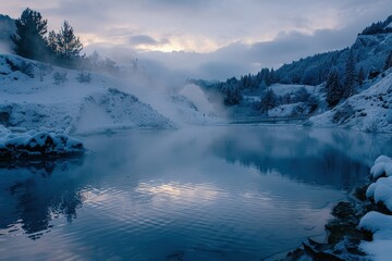 Wall Mural - a body of water surrounded by snow covered mountains