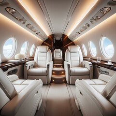 Wall Mural - Private Jet Interior Luxury Design, White Seats.