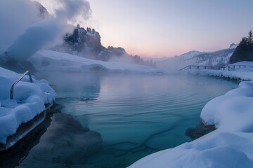 Wall Mural - a body of water surrounded by snow covered mountains