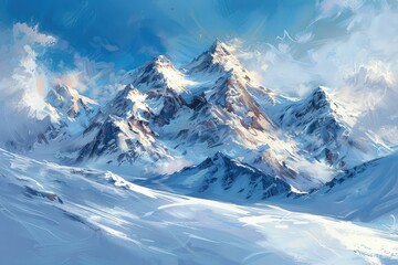 Wall Mural - a painting of a snowy mountain range