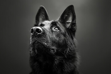 Poster - A black dog looking up at the camera