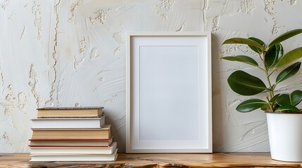 White Frame with Books and Plant