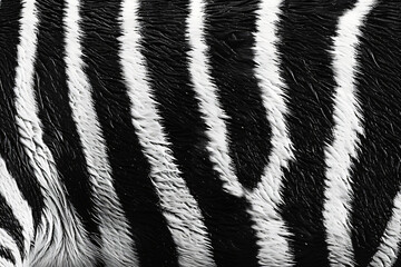 Poster - A black and white zebra skin pattern with the texture of real fur, perfect for creating animal print patterns or backgrounds in design projects. 
