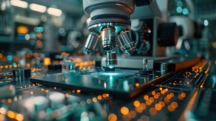 Poster - A close-up shot of a microscope focused on a circuit board during an experiment in a laboratory.