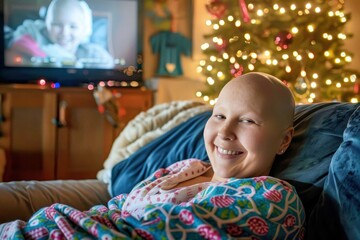 Wall Mural - Portrait of smiling woman sick with Cancer