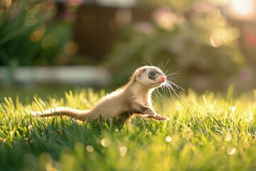 a small animal is sitting in the grass