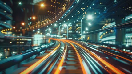 Canvas Print - City Lights Trail on a Train Track