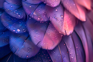 Wall Mural - close up of beautiful purple and blue feather texture background, macro photography, copy space conc