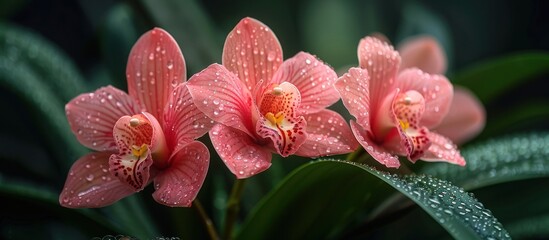 Wall Mural - Pink Orchids with Dew Drops