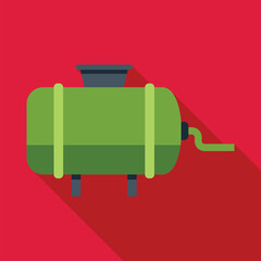 Poster - green horizontal tank with a pipe on a red background, industrial equipment for liquids or gases