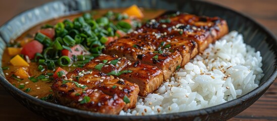 Poster - Close-Up of Teriyaki Chicken with Rice and Vegetables