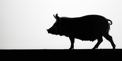 Canvas Print - dark silhouette of pig on a white background