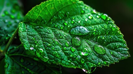 Wall Mural - Green Leaf with Dew Drops