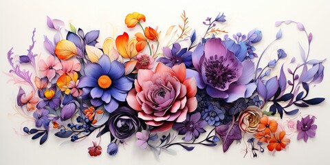 Wall Mural - Vintage colorful watercolor painting of flowers drawn on simple background decoration scene