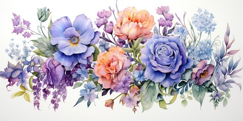 Wall Mural - Vintage colorful watercolor painting of flowers drawn on simple background decoration scene