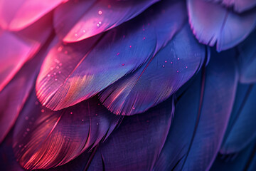 Sticker - 
Close up of beautiful purple and blue feather texture background, macro photography, copy space concept. Abstract wallpaper design for fashion print on demand products