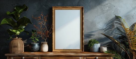 Wall Mural - Empty Picture Frame with Plants in a Modern Room