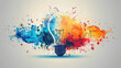 © khonkangrua - Creative illustration of a lightbulb with colorful splashes, representing innovation, creativity, and bright ideas in a modern artistic style.