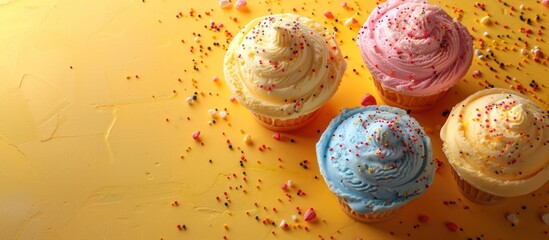 Canvas Print - Colorful Ice Cream Cones on Yellow Background