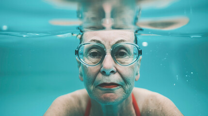 Wall Mural - elderly woman underwater.