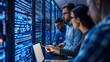 © 4​Creations Photo  - IT developers team writing server script code in data center on laptop terminal. Teamworking programmers doing maintenance work in high tech facility updating rigs software.