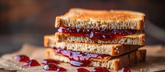 Canvas Print - Close-up of a Delicious Jelly and Peanut Butter Sandwich