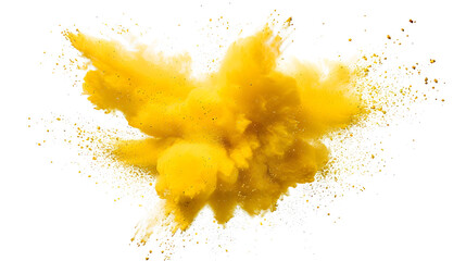 Wall Mural - yellow powder explosion cloud isolated on white background