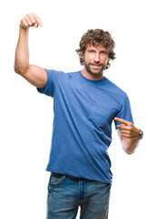 Poster - Handsome hispanic model man over isolated background looking confident with smile on face, pointing oneself with fingers proud and happy.