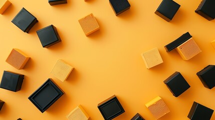 Poster - A flat lay of black and yellow squares on a bright yellow background.