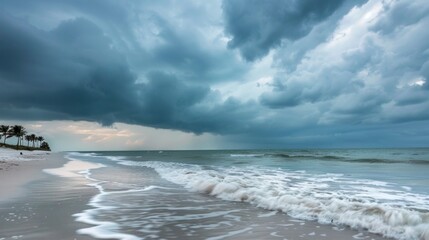 Poster - The sky is cloudy and the ocean is calm