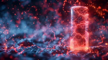 Poster - A glowing cylinder filled with energy symbolizes the potential of nanotechnology to revolutionize industries and create powerful innovations.