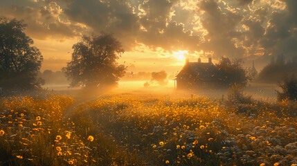 Wall Mural - sunset in the field