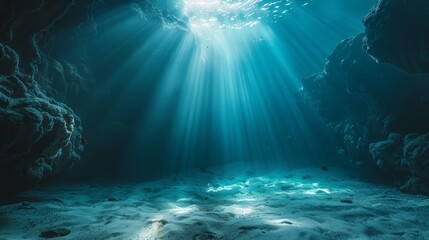 Wall Mural - A deep blue ocean with sunlight shining through the water