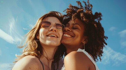 Wall Mural - Two women are smiling and wearing sunglasses