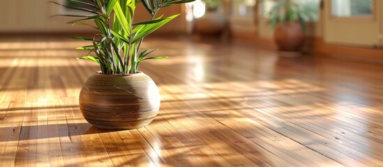 Fototapete - Bamboo flooring with a dry appearance in the background offering space for additional elements in the image