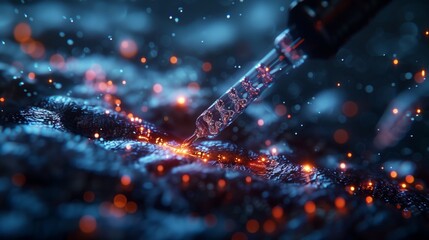 Poster - A close-up of a pipette transferring a liquid, possibly a CRISPR-based treatment, into a cell culture, representing the potential of personalized medicine.