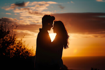 Poster - couple in love silhouette at sunset