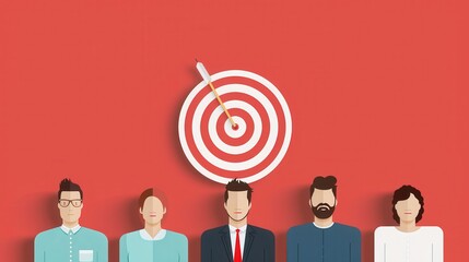 Wall Mural - A group of people are standing in front of a red target with a bullseye