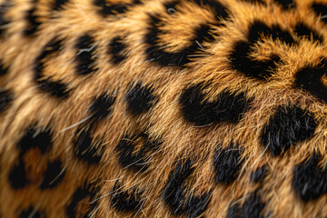 Poster - Leopards skin pattern, leopard print background, close-up of the texture and details of fur with black spots on golden brown leopard hair