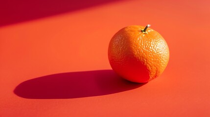 Canvas Print - A single orange on a red background.