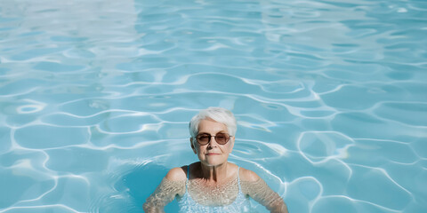 Wall Mural - Elderly woman in a swimming pool