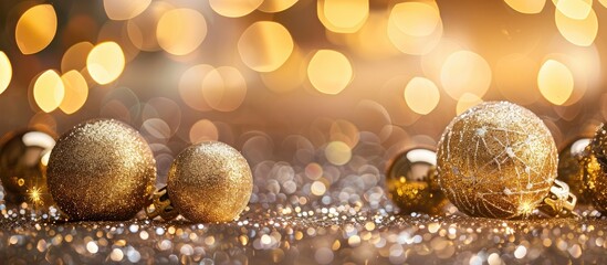 Wall Mural - Xmas themed background adorned with shimmering gold glitter ideal for holiday decor or card design with ample copy space image