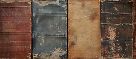 Leinwandbilder - Vintage book covers with weathered surfaces creating a nostalgic aesthetic Ideal for designs with a retro vibe and featuring a blank copy space image for text