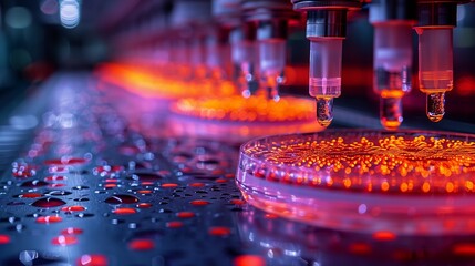 Poster - a close-up image of lab-on-a-chip devices in a laboratory setting. the image shows the devices in op