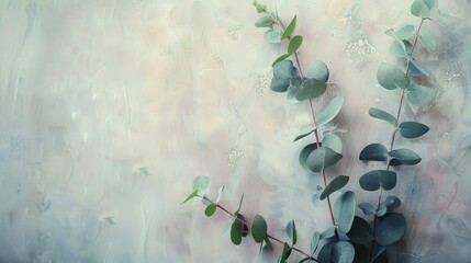 Canvas Print - Fresh eucalyptus branch bouquet on light background with space