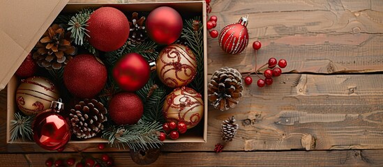 Poster - Box containing Christmas decorations perfect for a festive holiday display with copy space image