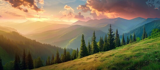 Aufkleber - Dramatic beauty of a high mountain landscape at evening with a stunning view of the world showcasing the summer nature scene and featuring a captivating copy space image