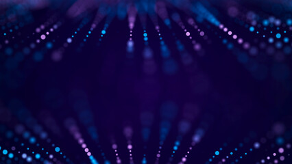 Fototapete - Abstract bright wave of glowing particles. The flow of musical sounds. Big data visualization. 3d rendering.