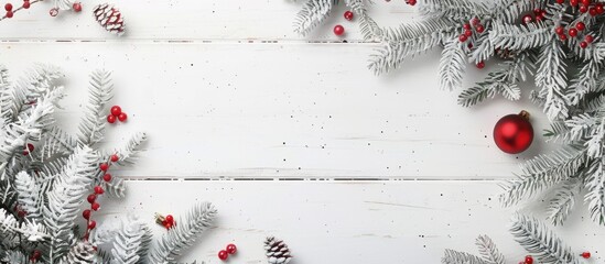 Poster - White wooden desk with a Christmas background and copy space image