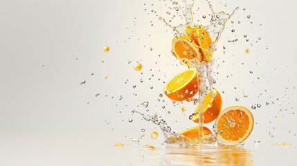 Wall Mural - Vibrant Marula Fruit Slices in Suspended Liquid with Water Droplets - Exotic and Juicy Delight on Plain Background, Generative Ai